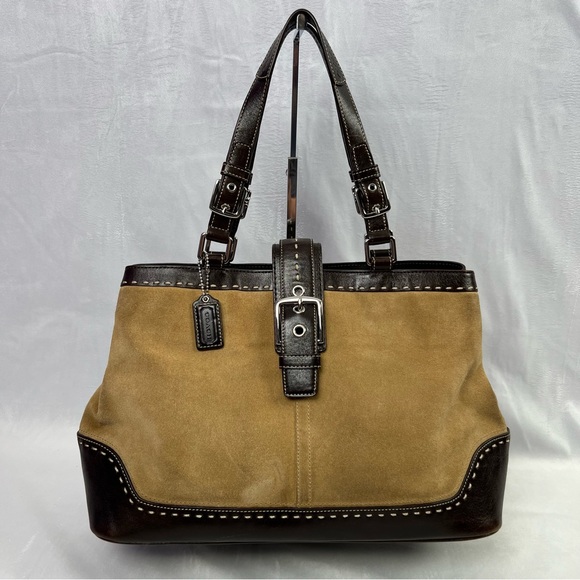 Coach Hamptons Madison Leather Suede Carryall Satchel Handbag Brown Tan - Picture 14 of 14